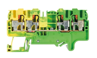 Клемма заземл WTP 2,5/4 D2/2 PE - Заземляющая клемма, 4 точки подключения, тип фиксации провода: push in, номинальное сечение: 2,5/4 мм кв., 800V, ширина: 5 мм, цвет: желто-зеленый, тип монтажа: DIN 35