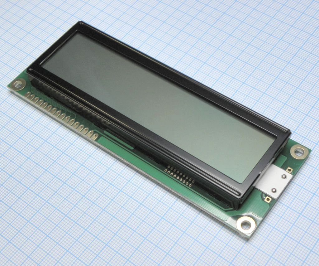 WH1602L1-YGH-CT# - ЖКИ знакосинтезирующий 16 x 2, STN Серый Позитивный/прозрачно-отражающий светодиодная подсветка желто-зеленая размеры 122х44, видимая область 99х24, питание 5В, -20...70°C, контактные площадки снизу 16 выводов