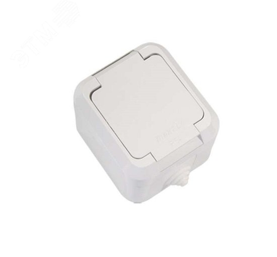 Розетка 1-м ОП 16А IP44 с заземл. с крышкой п/герм. бел. 18304