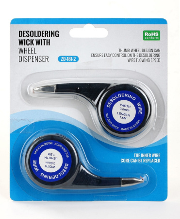 ZD-181-2 3.0мм - Оплетка для удаления припоя 3,0мм 1,5м в корпусе-дозаторе, уп.2шт