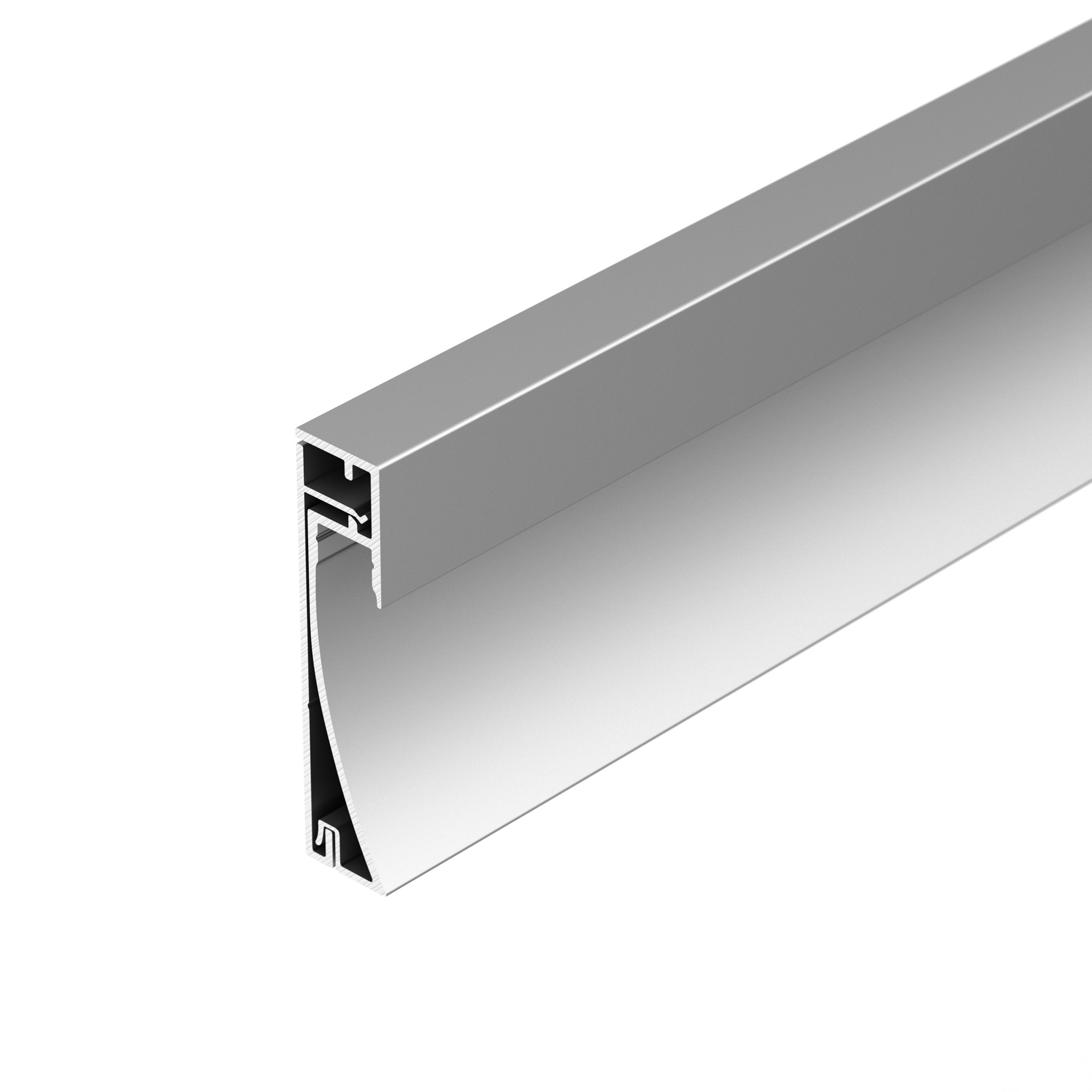 Профиль PLINTUS-H54-2000 ANOD 046388 - Алюминиевый анодированный накладной двухкомпонентный профиль-плинтус для светодиодных лент и линеек. Габаритные размеры (L?W?H): 2000x12,2x53,3мм. Ширина площадки для ленты 8 мм. Аксессуары приобретаются отдельно. Це