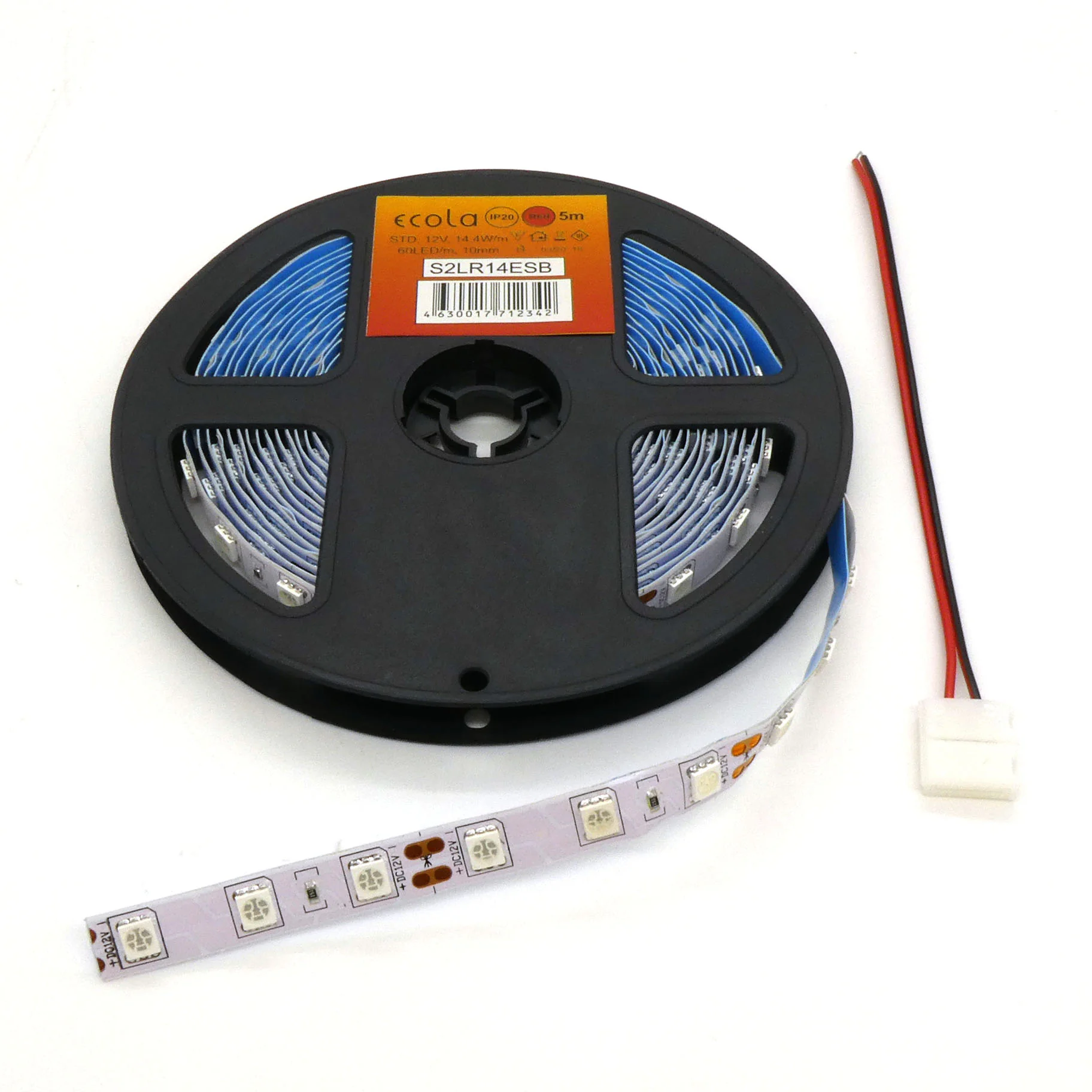 LED-лента 5050 R/ 60 чипов / 1м /12V - самоклеящаяся / красная / 60 чип диодов 5050 на метр / потребляемая мощность 14,4 Вт/м / 10мм
