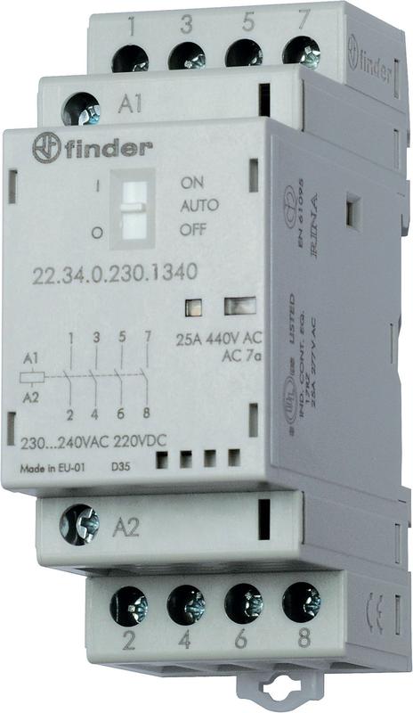 Контактор модульный 4NO 25А AgNi 24В AC/DC 35мм IP20 опции: мех. индикатор + LED 223400241320