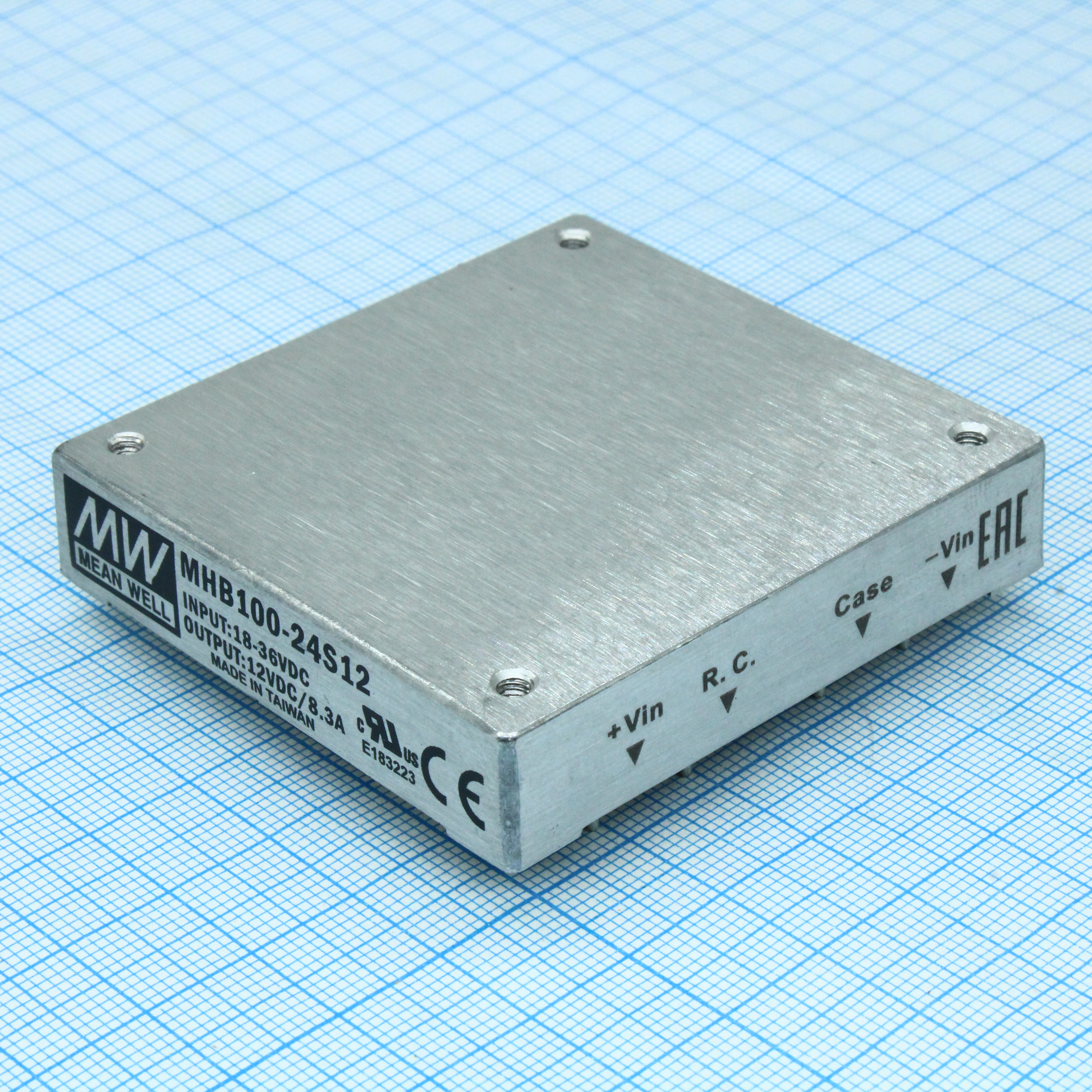 MHB100-24S12 - Преобразователь DC/DC, 100Вт, вход 18…36В, выход 12В/8.3А, рег.выхода ±10%, КПД 87%, до 8300мкФ, On/Off, изоляция 1500В DC, в корпусе на плату, Half-Brick, 57.9х61x12.7мм, -40…+100°С