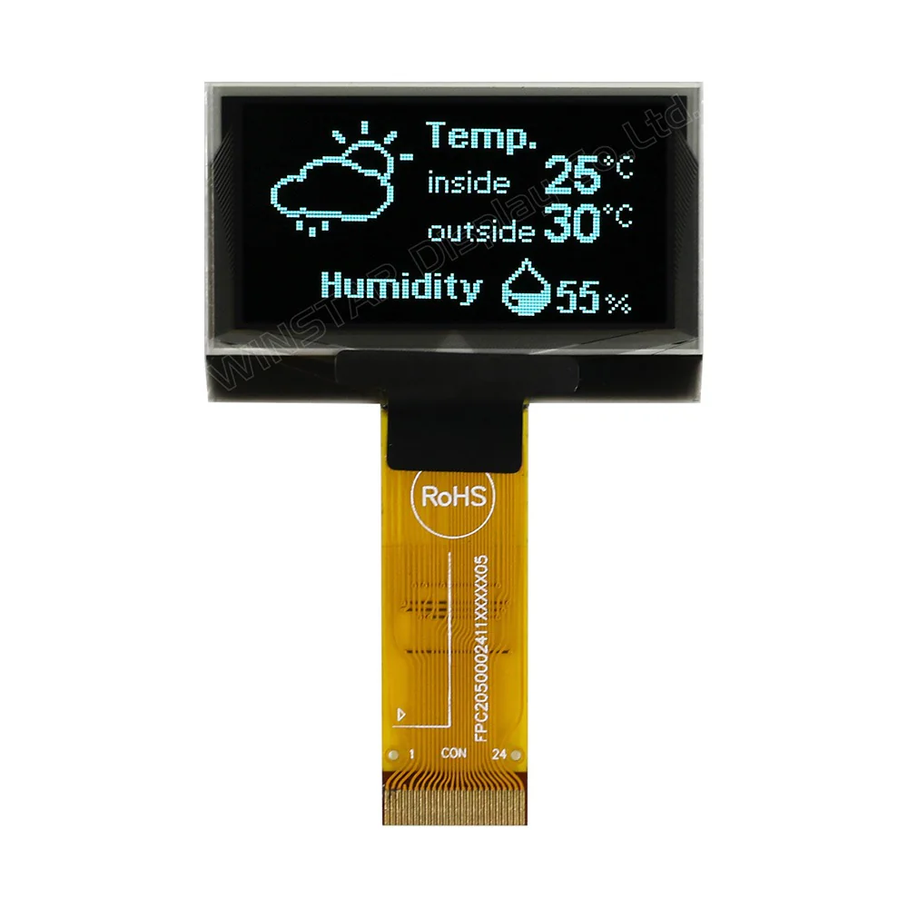 WEO012864AWAP3N00000 - OLED 1.54" графический, 128х64, COG, белый,  интерф. 6800, 8080, SPI, I2C, контроллер SSD1309ZC, VDD 3В, -40 ... -80 С