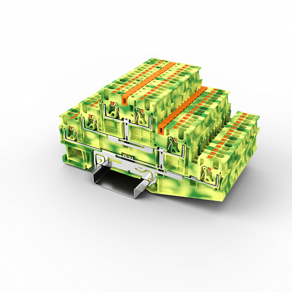 Заземляющая клемма UPT-1.5/3PE - Заземляющая клемма, тип фиксации провода: Push-in, номинальное сечение: 1,5 мм кв., 500V, ширина: 3,5 мм, цвет: желто-зеленый, тип монтажа: DIN35