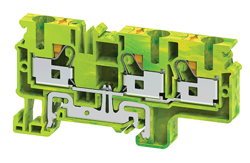 Заземляющая клемма CPG6/10/3 - Заземляющая клемма, 3 точки подключения, тип фиксации провода: push-in, номинальное сечение: 10 мм кв., ширина: 8 мм, цвет: желто-зеленый, тип монтажа: DIN 35