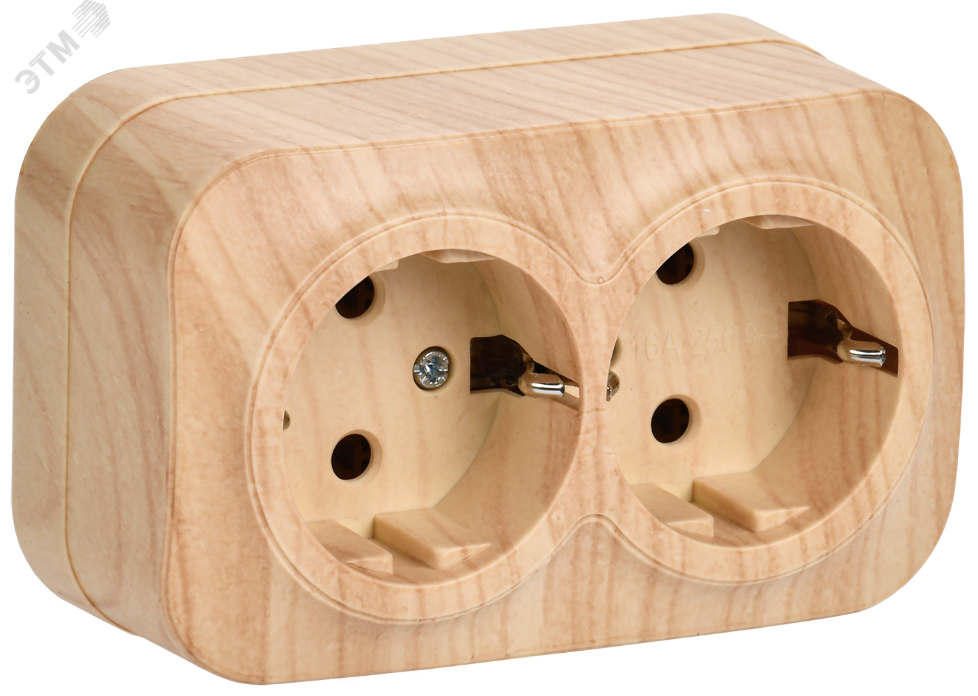 Розетка 2-м ОП GLORY РС22-3-ХС 16А с заземл. сосна ERH21-K34-16