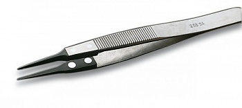 258SA - Пинцет из специальной нержавеющий стали, синтетические наконечники не магнитятся. Термостойкость 250°С. Электростатическая безопасность, 120 мм, 15гр.
