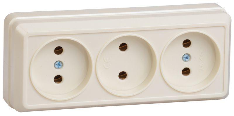 Розетка 3-м ОП Октава 10А IP20 без заземл. крем. ERO30-K33-10-DC
