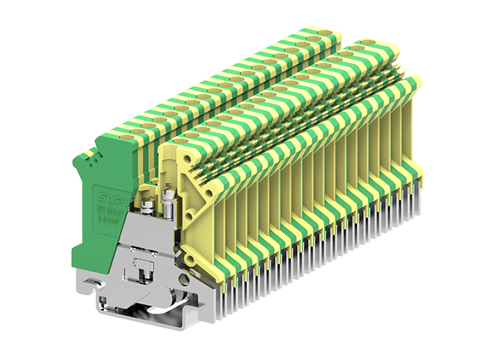 Заземляющая клемма 303903 - Заземляющая клемма, UK2.5, тип фиксации провода: винтовой, номинальное сечение: 2,5 мм кв., ширина: 5,1 мм, цвет: желто-зеленый, тип монтажа: DIN 35