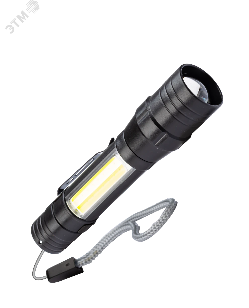 Фонарь аккумуляторный ручной LED 1Вт + COB 5Вт линза зум аккум. Li-ion 18650 1А.ч USB-шнур ABS-пластик KOS113Lit