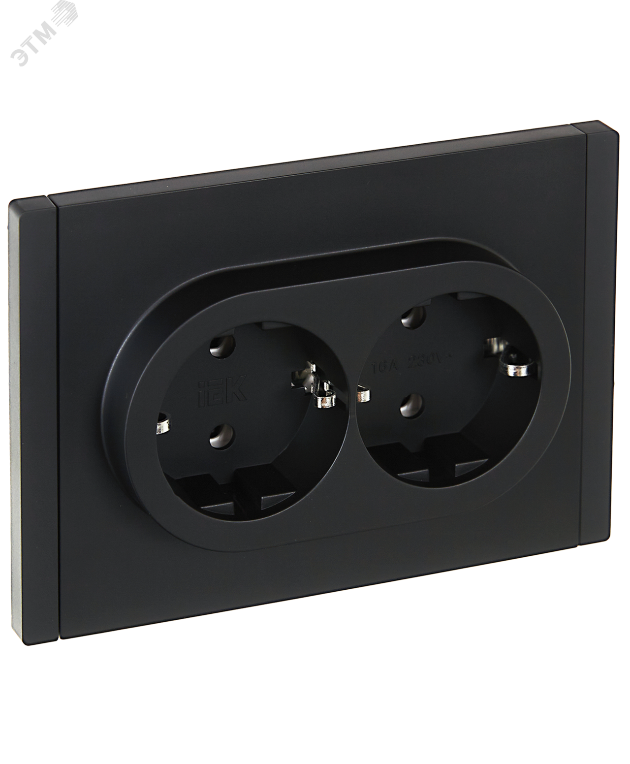 Розетка 2-м СП FORTE&PIANO FP124 16А с заземл. без защ. шторок безвинт. крепл. черн. IEK FP-R21-16-1-K02