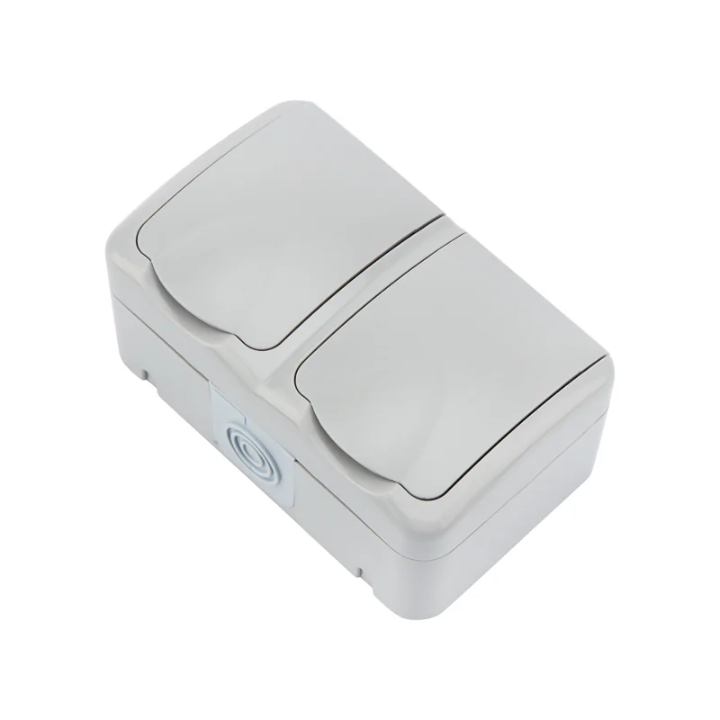 Блок горизонтальный 2 розетки (керамика) Mini OG IP54 с заземлением, о/у, серый