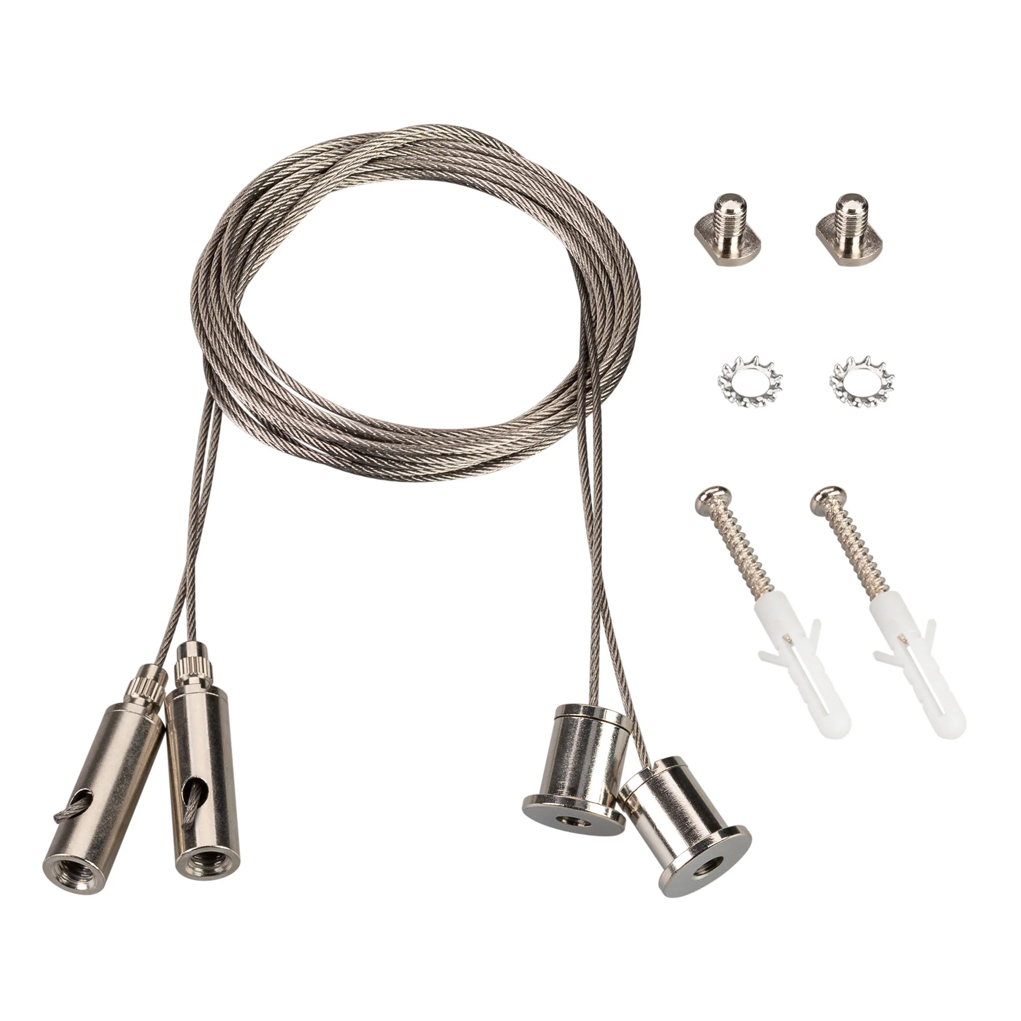 Подвес LINE-S 2x2m Set (Pad 9x2mm) 042565 - 2м подвес для профилей LINE-S. В комплекте: трос 2 м - 2шт., винт с площадкой 9х12х2мм - 2шт, шуруп - 2 шт., дюбель - 2 шт. Цена за 1 комплект.