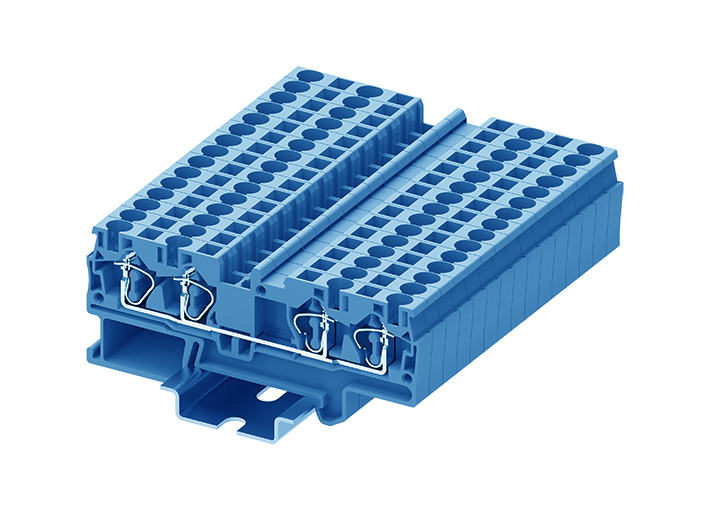 Проходная клемма TC4-4-BU - Проходная клемма, 4 точки подключения, пружинный, номинальное сечение: 4 мм кв., 32A, 800V, ширина: 6,2 мм, цвет: синий, тип монтажа: DIN 35