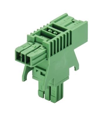 Разветвитель BST14i2V 2P1T GN01 - Распределительный блок, 2 полюса, 1 вход / 3 выходов, тип T, KNX, номинальное напряжение: 50V, номинальный ток: 3A, цвет: зеленый, серия gesis BST14i2