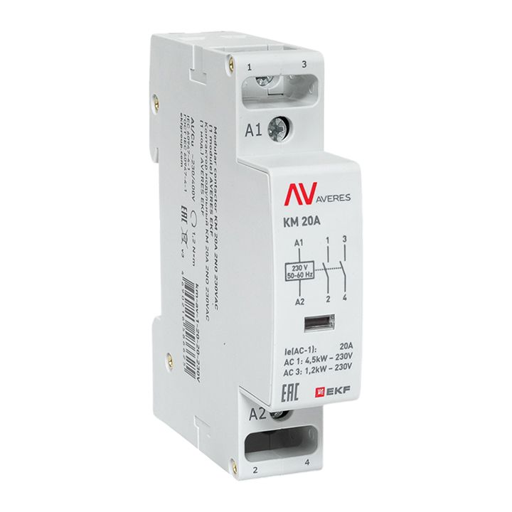 Контактор модульный КМ 20А 2NО 230VAC (1 мод.) AVERES EKF