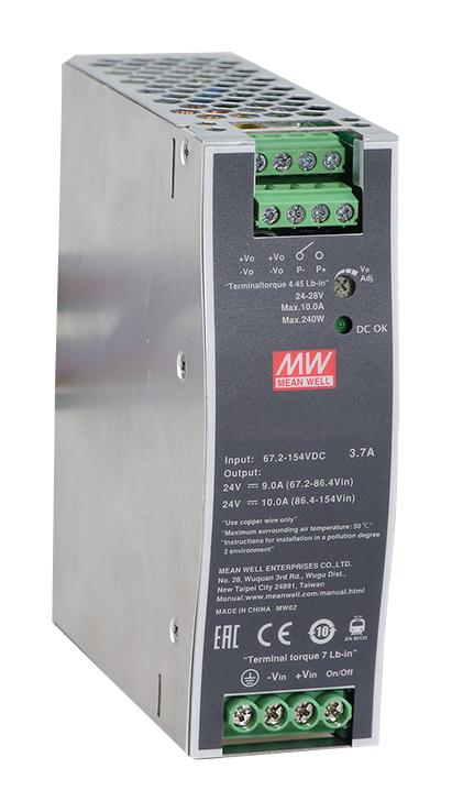 DDR-240C-48 - DC-DC, 240Вт, вход 33.6…67.2 В DC, выход 48В/5А, изоляция 4000В DC, в кожухе на DIN-рейку, 40х125.2х113.5мм, -40...+70°С