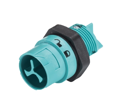 Разъем RST16I3/2S S1 M02 A TB - Вилочный разъем в панель М16, IP68(69k), 2 полюса, цвет: бирюзовый, номинальные характеристики: 250V/400V 16A, серия gesis RST MINI