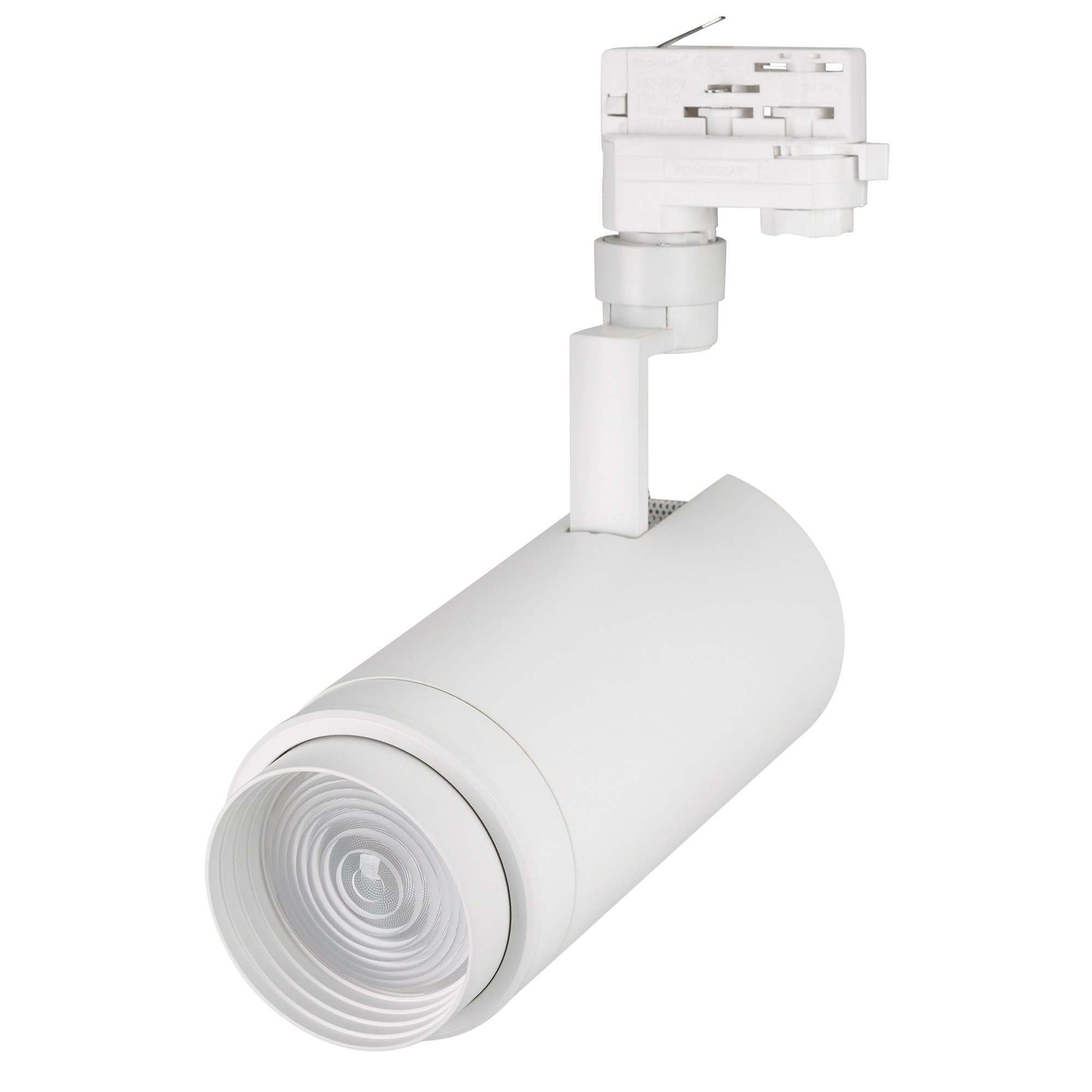 Светильник LGD-ZEUS-4TR-R100-30W Day (WH, 20-60 deg) 024609 - Светильник подвесной для треков/шин 4 провода, 30Вт. Цвет свечения ДНЕВНОЙ 4000K, световой поток 2400-3000лм, регулируемый угол 20-60°, CRI>90. Корпус круглый, металл, цвет белый, IP20. Размеры