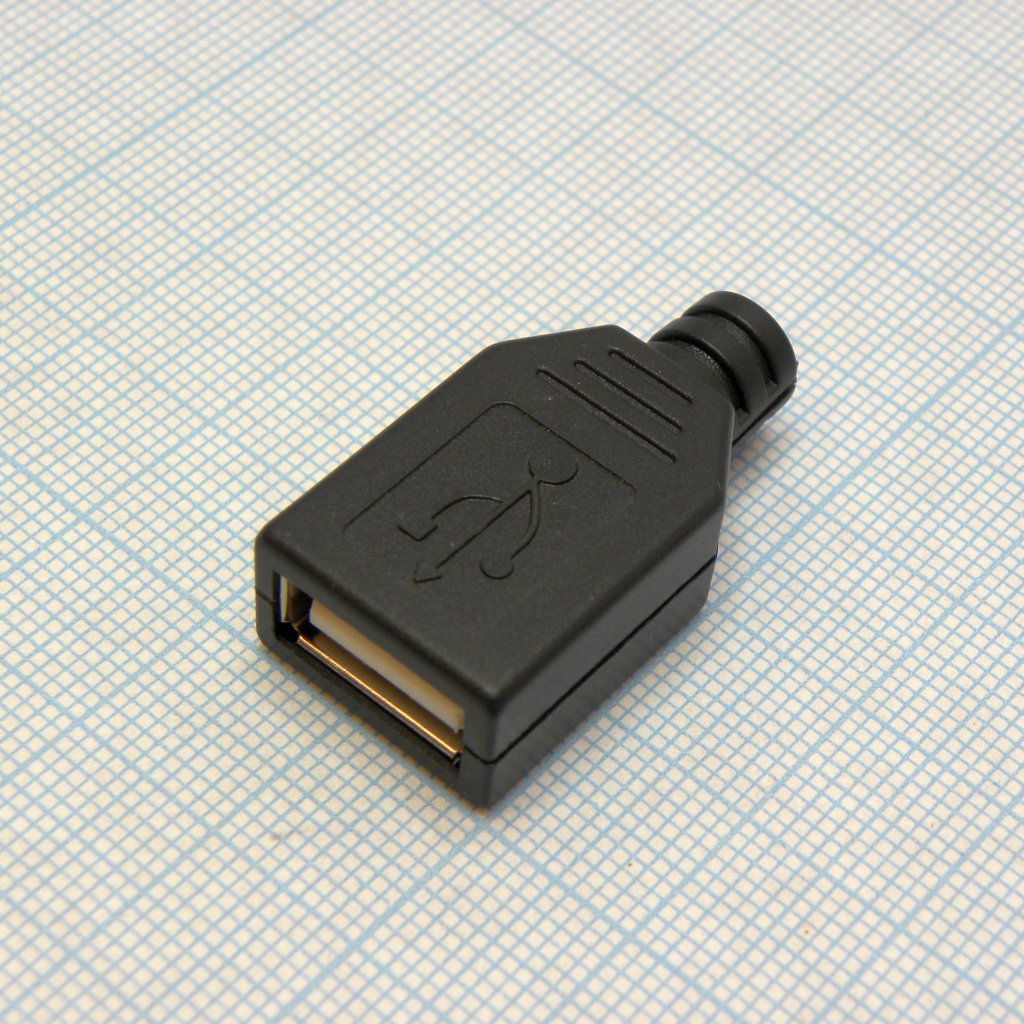USB AF пласт кожух каб. - Разъем USB тип А, розетка на кабель с пласт. кожухом