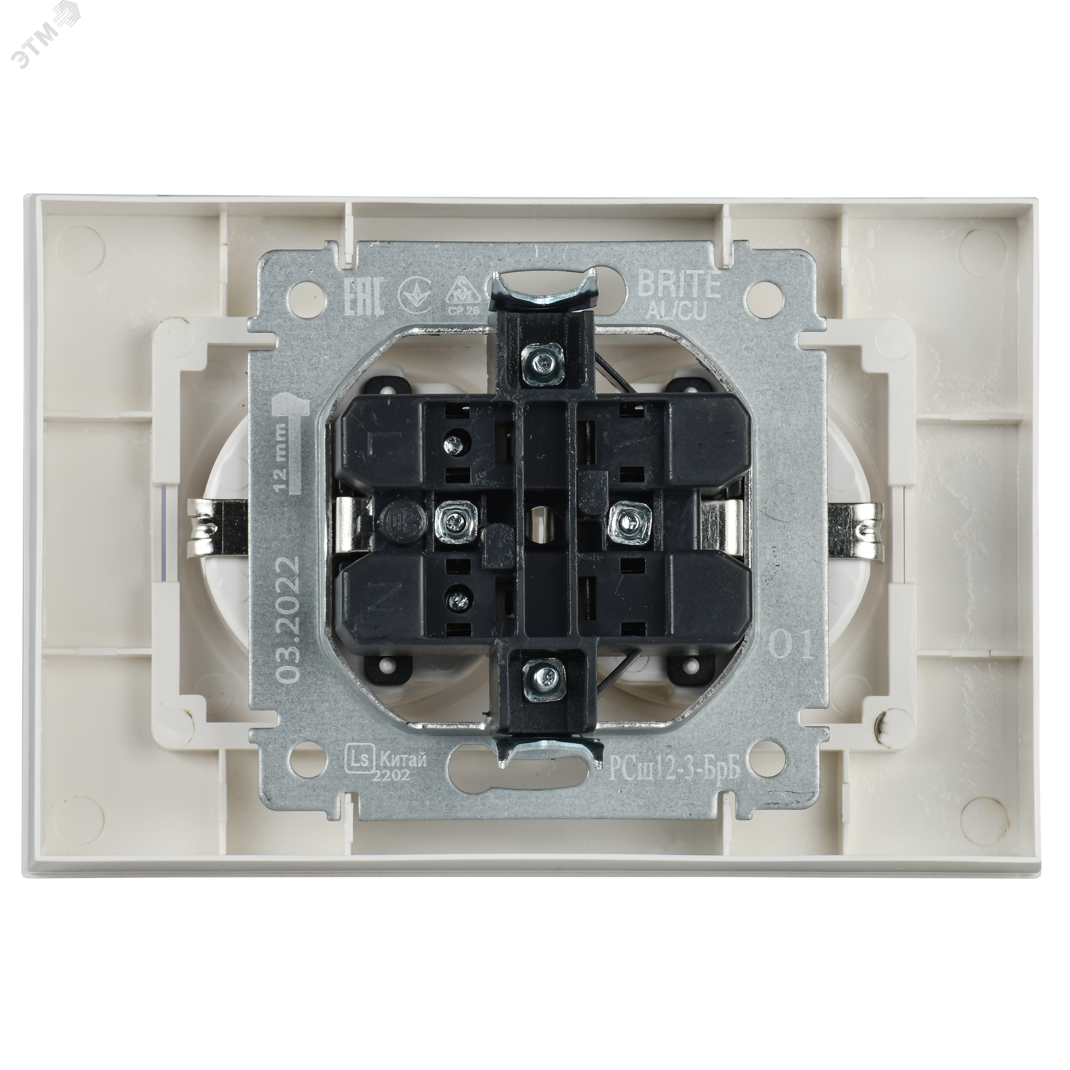 Розетка 2-м СП BRITE РСш12-3-БрБ 16А в сборе с заземл. защ. шторки бел. BR-R24-16-K01-F