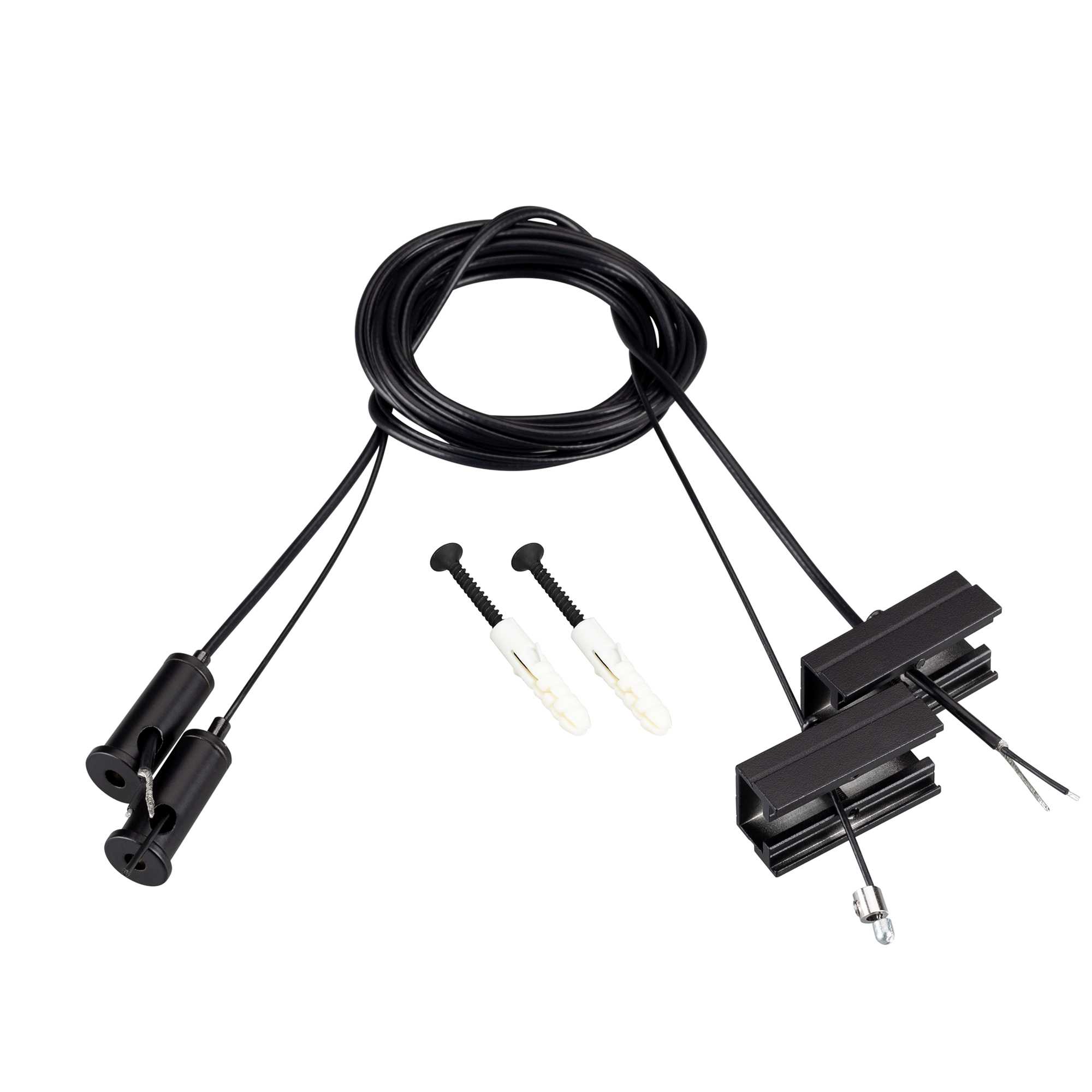 Подвес токопроводящий SL-LINE-25100 2x2m Set BLACK 045799 - Токопроводящий подвес для профилей SL-LINE-25100-DUAL черного цвета. В комплекте: трос 2м 1шт, трос 2м. с токопроводящим медным сечением 1шт. (сечение кабеля - 2х0.5 мм2), тросовый держатель, фик