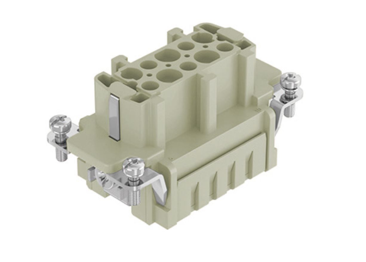 Розеточная контактная вставка HE-010-F - Розеточная контактная вставка, винтовая фиксация, 10 полюсов + PE, типоразмер 10B, 500V, 16A, сечение обслуживаемых проводников 1,0-2,5 мм кв,, тип покрытия контактов: серебро