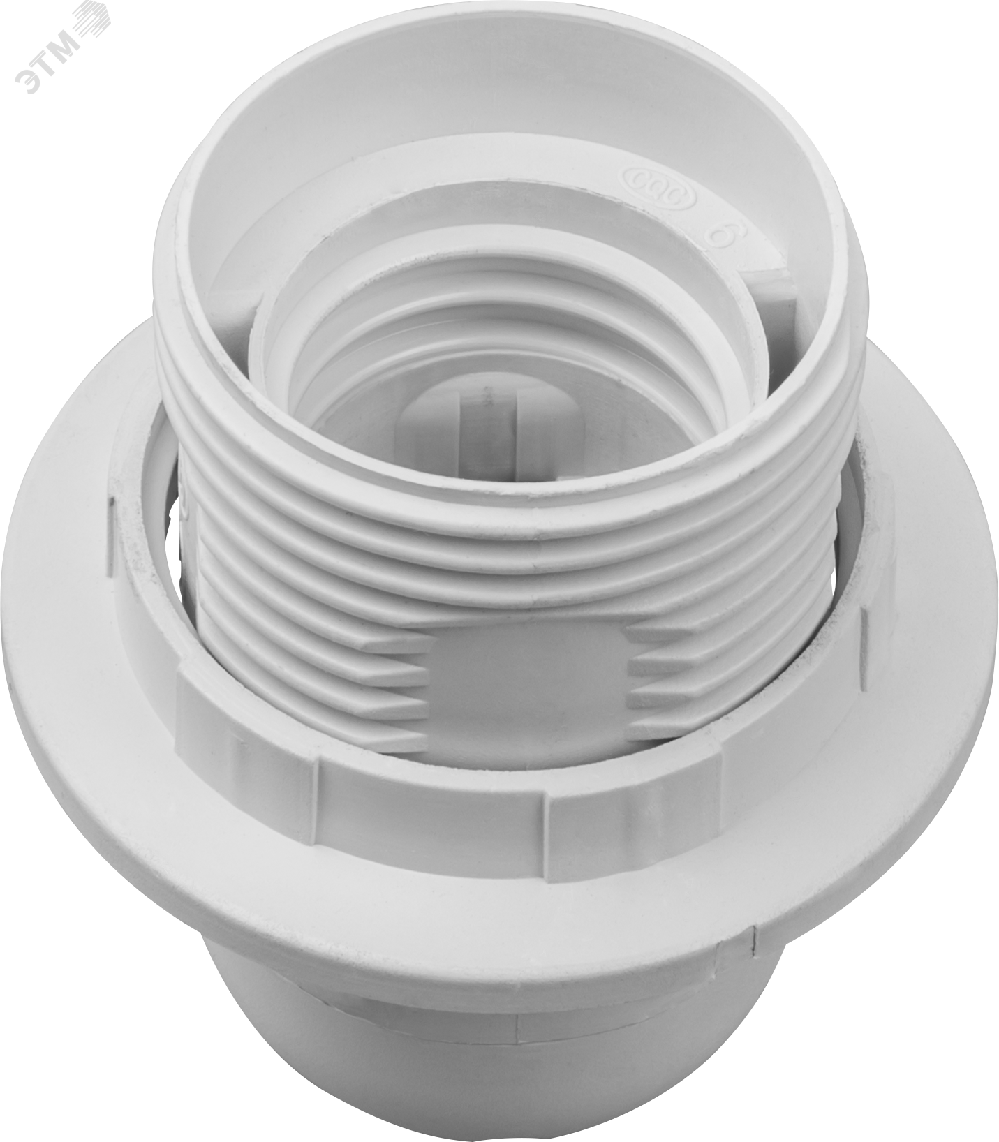 Патрон люстровый Е27 пластик с кольцом белый 19525