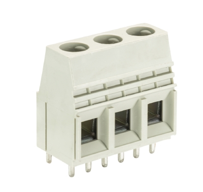 Клемма Wiecon 7572 L4 / 3 OB - Клемма на печатную плату, подвод кабеля сбоку, 3 полюса, шаг: 10,16 мм, винтовая фиксация провода, с маркировкой, 250V, 57A, цвет: серый, серия 7572 L4