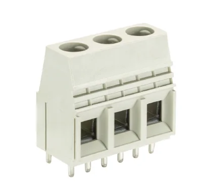 Клемма Wiecon 7572 L4 / 3 OB - Клемма на печатную плату, подвод кабеля сбоку, 3 полюса, шаг: 10,16 мм, винтовая фиксация провода, с маркировкой, 250V, 57A, цвет: серый, серия 7572 L4