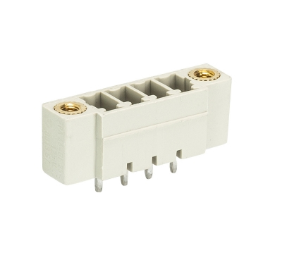 Вилка Wiecon 8513 S / 4 G F - Вилочный разъем, вертикальный, на плату, с монтажными фланцами, шаг 3,5 мм, 4 полюса, фиксация на плате пайкой, 250V, 8А, без маркировки, цвет: серый, серия 8513 S GF