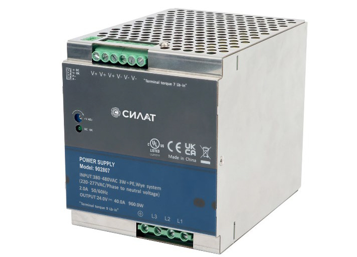 Источник питания 48 V DC/20 A, 902808 - Источник питания, трехфазный, 48VDC / 20A, 960W, диапазон входн. напр.: 340 - 550VAC / 480 - 780VDC; габариты (мм): 152х125х110, монтаж: на DIN рейку