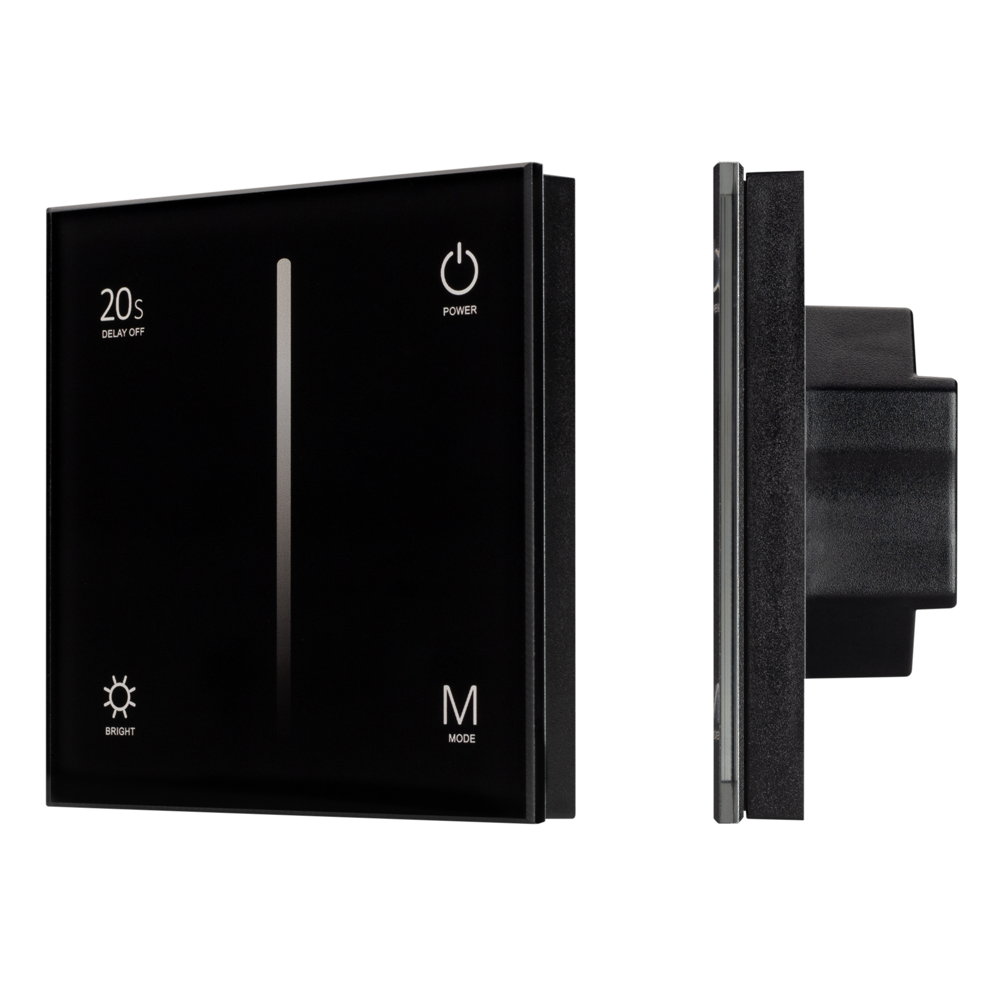 Панель SMART-P6-DIM-G-IN Black (12-24V, 4x3A, Sens, 2.4G) 034780 - Встраиваемая сенсорная стеклянная панель 2.4 ГГц, цвет чёрный. Для управления одноцветными источниками света (ШИМ). Управление яркостью с помощью сенсорной полосы. Работает в режиме master