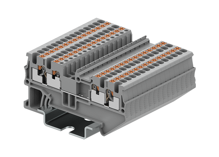 Проходная клемма TP1.5-4-GY - Проходная клемма, 4 точки подключения, тип фиксации провода: push-in, номинальное сечение: 1,5 мм кв., 17,5A, 500V, ширина: 3,5 мм, цвет: серый, тип монтажа: DIN 35