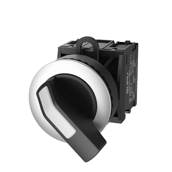 Селекторный переключатель (черный) TS2020-1DD60 - Переключатель, длинная ручка, 3-х позиционный, пружинный самовозврат из левого положения, без подсветки, утопленное алюминиевое переднее кольцо, без контактной группы, диаметр головки кнопки 36 мм, диаметр