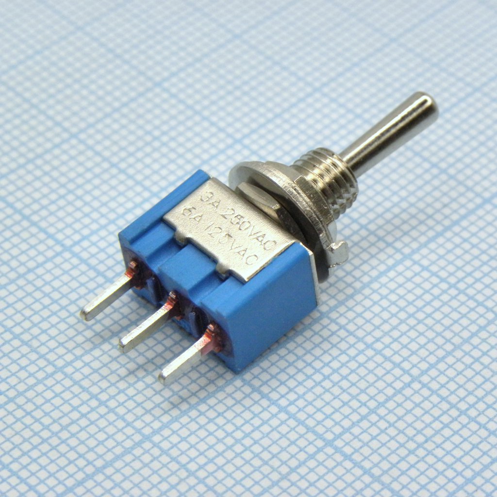 MTS-103 A-2 - Тумблер ON-OFF-ON 1 группа контактов 3А, 250В на плату