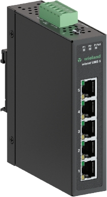 Коммутатор WIENET UMS 5-W - Коммутатор серии WieNet, неуправляемый, 5 портов RJ45 скорость передачи 10/100 MBit/s, номинальное напряжение: 12-48 VDC, монтаж: на DIN рейку, материал корпуса: алюминий