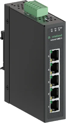 Коммутатор WIENET UMS 5-W - Коммутатор серии WieNet, неуправляемый, 5 портов RJ45 скорость передачи 10/100 MBit/s, номинальное напряжение: 12-48 VDC, монтаж: на DIN рейку, материал корпуса: алюминий