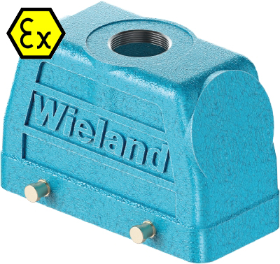 Крышка разъема Ex 70.352.1636.1 - Крышка разъема на кабель, типоразмер 16B, взрывозащищита, без уплотнителя, 1 отверстие с резьбой для кабельных вводов M25x1,5, с верхним расположением, без защелок (упоры для двух защелок), материал корпуса: цинковый спла