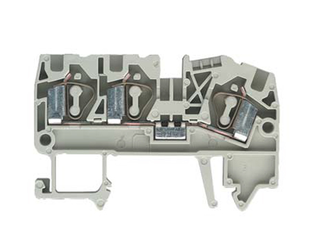 Клемма сдв. WKF 4 D1/2/35 - Проходная клемма, 3 точки подключения, тип фиксации провода: пружинный, номинальное сечение: 4 мм кв., 32A, 800V, ширина: 6 мм, цвет: серый, тип монтажа: DIN 35