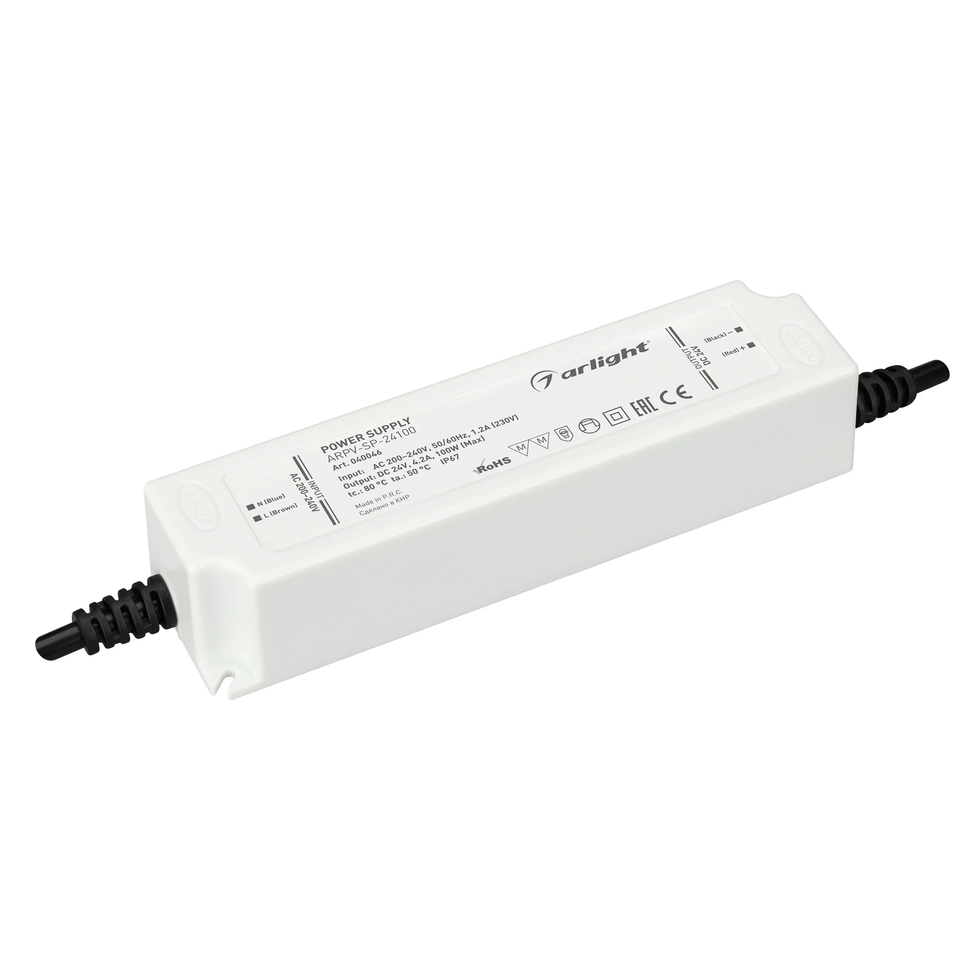 Блок питания ARPV-SP-24100 (24V, 4.2A, 100W) 040046 - Источник напряжения с гальванической развязкой для светодиодных изделий. Входное напряжение 200-240 VAC. Выходные параметры: 24 В, 4,2 А, 100Вт.  Встроенный PFC >0.5. Герметичный пластиковый корпус IP 