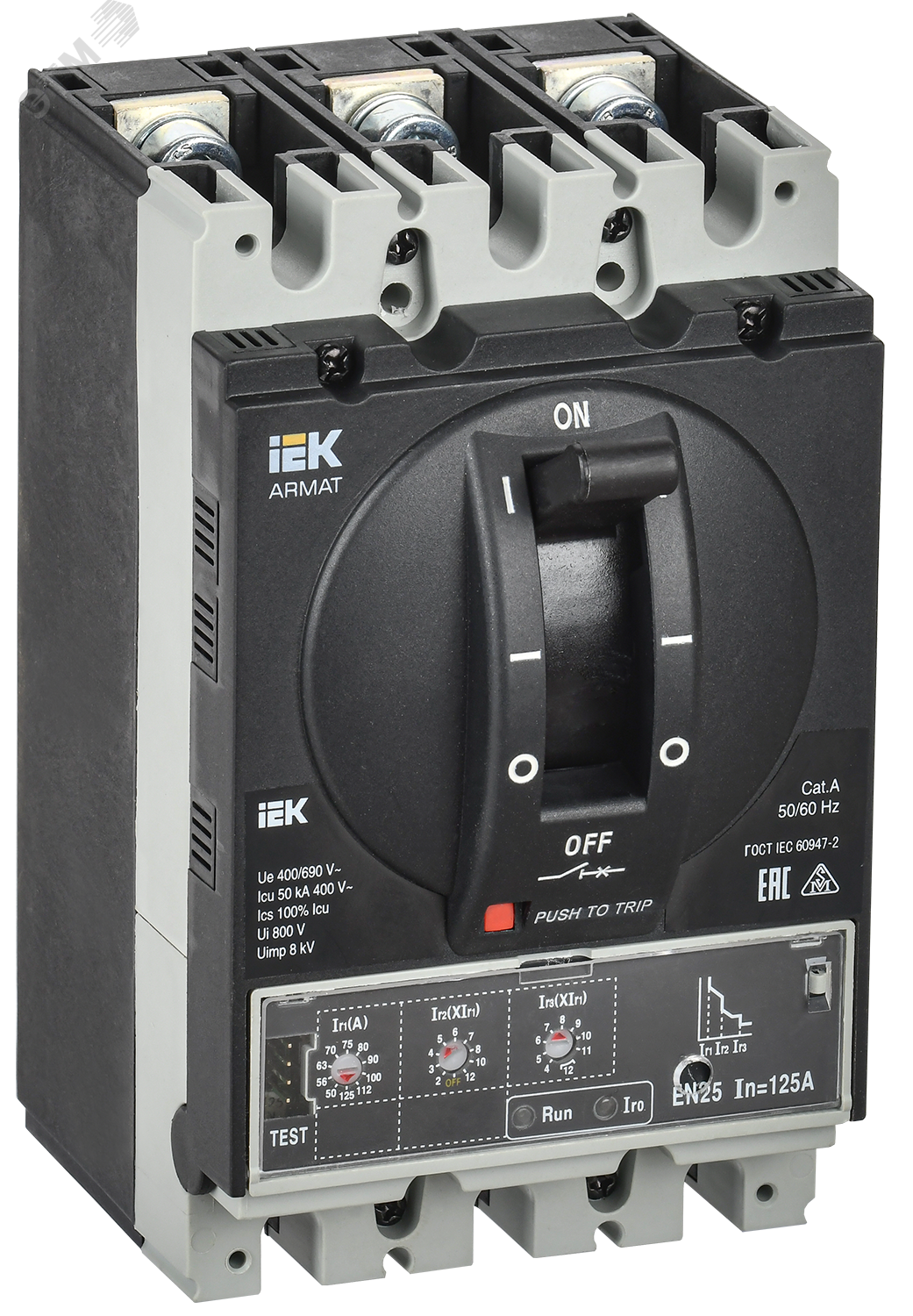 Автоматический выключатель в литом корпусе ARMAT 3P типоразмер A 50кА 125А расцепитель электронный стандартный AR-MCCB-3A-050-0125A-ELSC