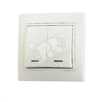 Выключатель 2-кл. СП Mira 10А IP20 с подсветкой со вставкой крем. 701-0303-112