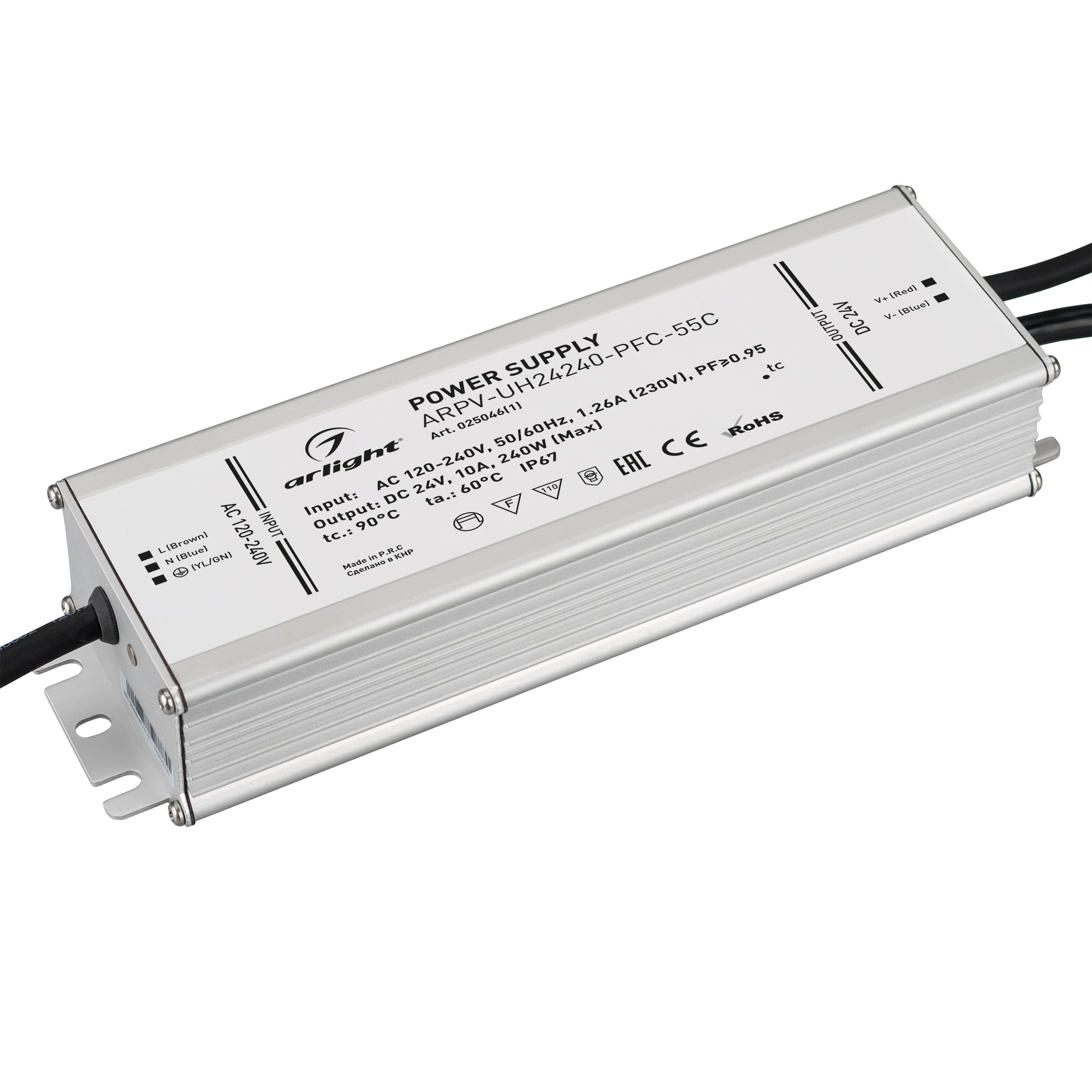 Блок питания ARPV-UH24240-PFC-55C (24V, 10.0A, 240W) 025046(1) - Источник напряжения с гальванической развязкой для светодиодных изделий. Предназначен для работы в условиях Крайнего Севера с запуском до -55С. Входное напряжение 120-240 VAC. Выходные парам