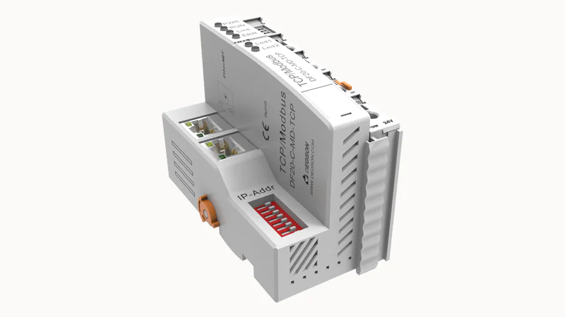 Модуль ввода/вывода DF20-C-MD-TCP - Модуль ввода / вывода, интерфейс 2 порт RJ-45, протокол MODBUS/TCP, количество модулей IO 32, размер PDO 1024 байт, скорость передачи 100Мбит, питание 18-36 VDC, тип монтажа: DIN35