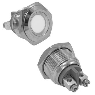 GQ16F-W - Антивандальная индикаторная лампа, цвет белый, 12-24В, 2А, посадочный диаметр М16, винтовое соединение