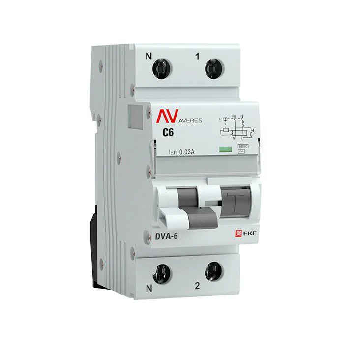 Дифференциальный автомат DVA-6 1P+N 6А (C) 30мА (AC) 6кА AVERES rcbo6-1pn-6C-30-ac-av