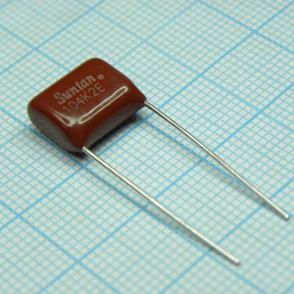 TS02002E104KSB0D0R - Конденсатор металлоплёночный полиэтилентерефталатный 0.1мкФ 250В ±10% (13х7х10мм) шаг выводов 10мм 85°С россыпь